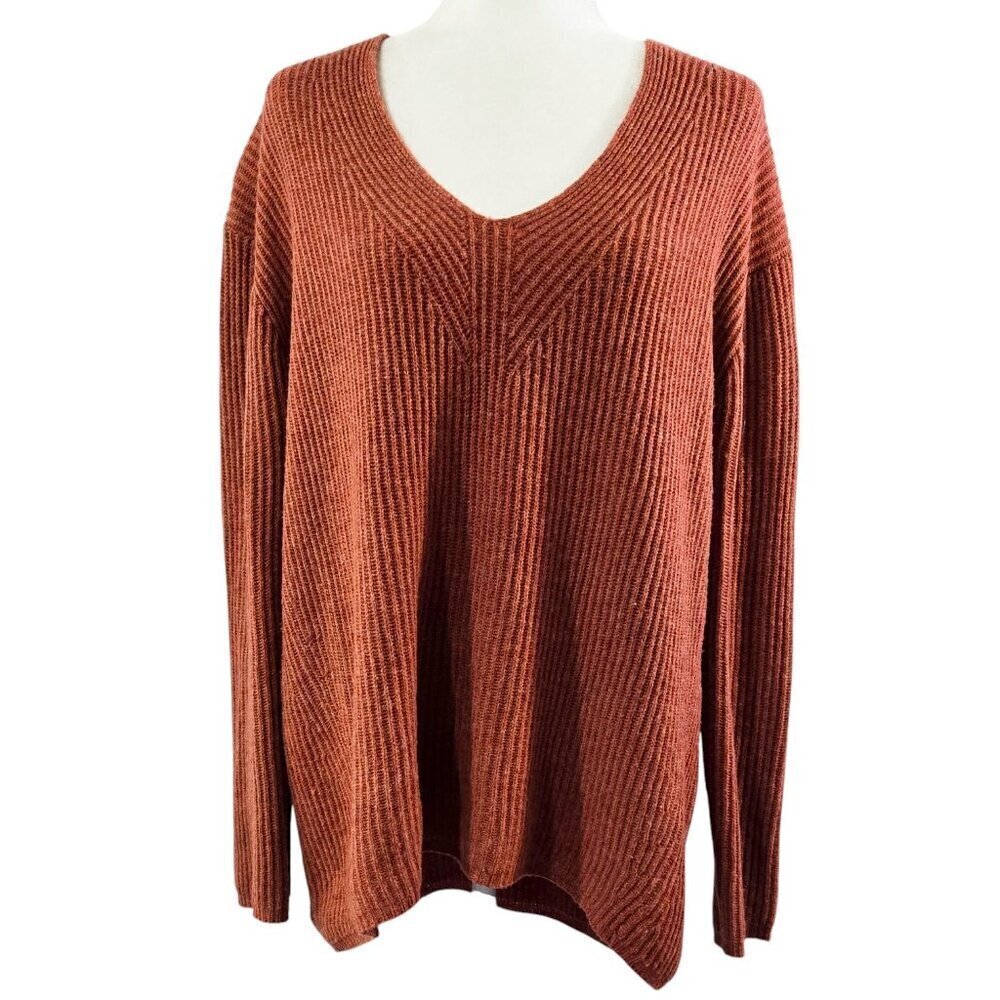Cozy V-Neck Ribbed Sweater - Rust